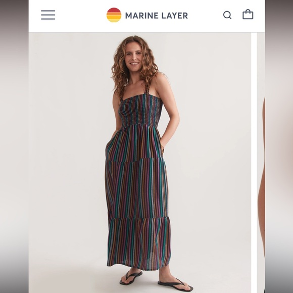 NWT Marine Layer Selene Smocked Maxi Dress in Multi Stripe - Picture 2 of 8